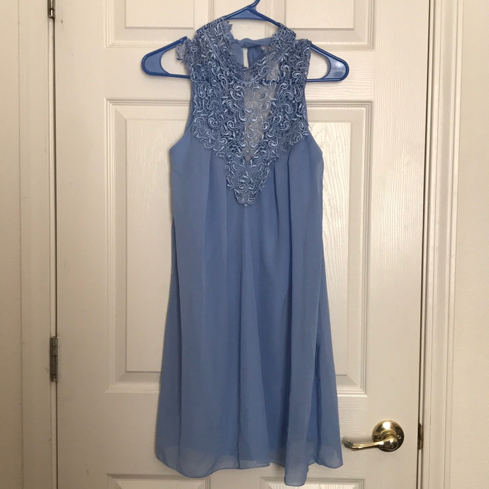 Lace Bodice Mockneck Tie Shift Dress